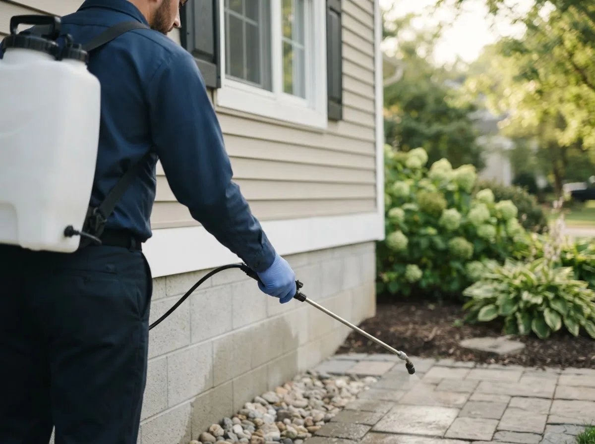 Pest control technician inspecting a home in Concord, VA